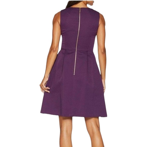 Tahari Sleeveless Fit & Flare Bow Waist Plum Dress Size 10 - Picture 3 of 10
